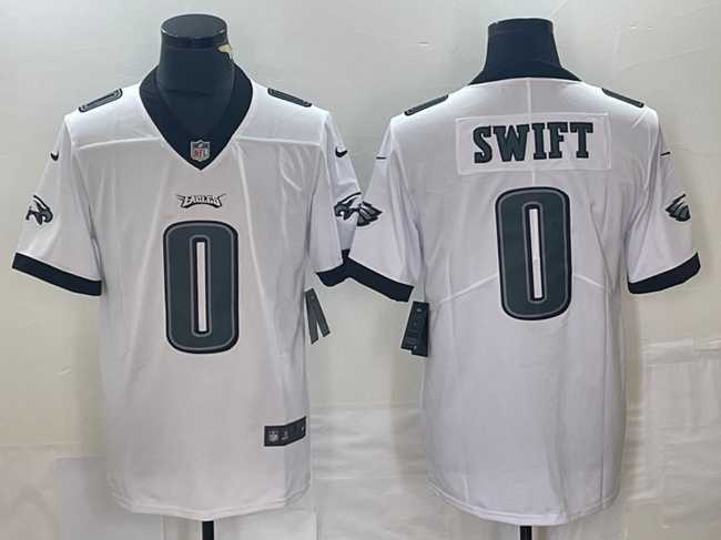 Mens Philadelphia Eagles #0 DAndre Swift White Vapor Limited Stitched Jersey